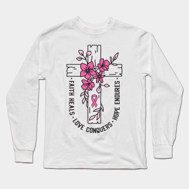 Faith Heal Christian Breast Cancer Awareness Jesus Long Sleeve T-Shirt by Krishnansh W.
